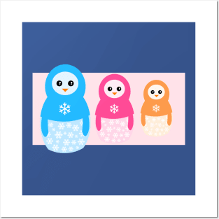 Winter matrioshka candy penguins Posters and Art